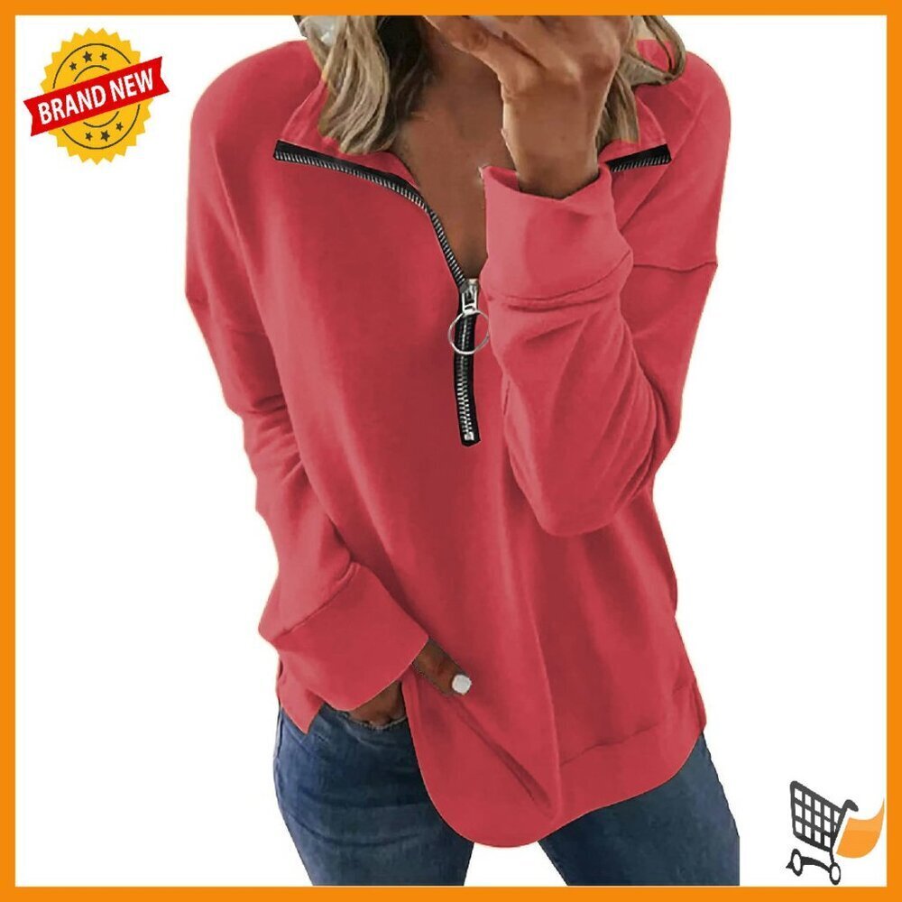 Women's Quarter Zip Pullover Sweatshirt Long Sleeve Crewneck Top